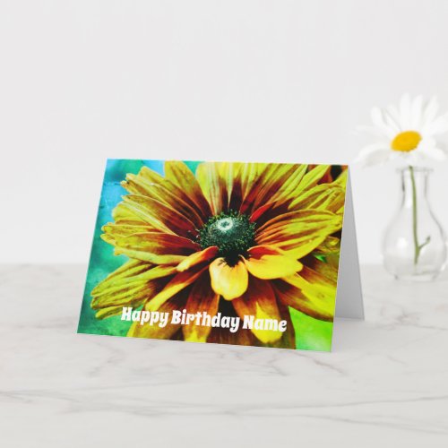 Orange Daisy Flower Art Personalized Birthday  Card