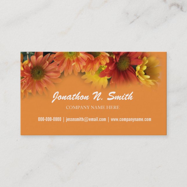 Orange daisy flower elegant business cards. business card (Front)