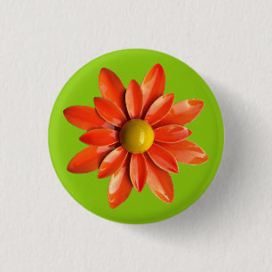 Orange Daisy Flower - Floral Summer Present Decor Button
