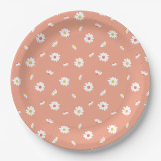 Orange Daisy Flower Pattern Paper Plates
