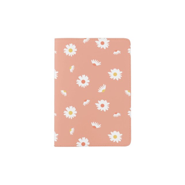 Orange Daisy Flower Pattern Passport Holder (Front)