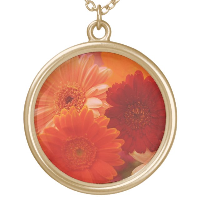 Orange Daisy Flower Pendant Charm Necklace (Front)