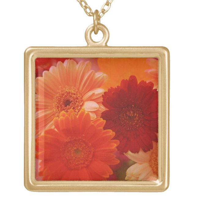 Orange Daisy Flower Pendant Charm Necklaces (Front)