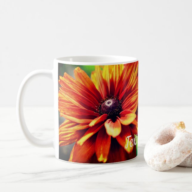 Orange Daisy Flower Personalized Coffee Mug (With Donut)