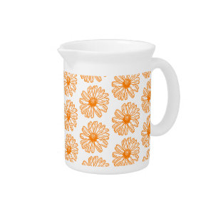 Orange Daisy Flower Print, Vintage Floral Pattern Beverage Pitcher