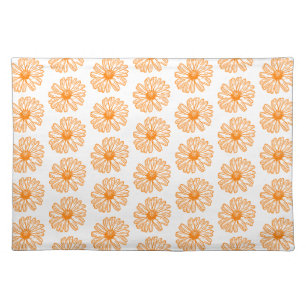 Orange Daisy Flower Print, Vintage Floral Pattern Cloth Placemat