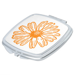Orange Daisy Flower Print, Vintage Floral Pattern Compact Mirror