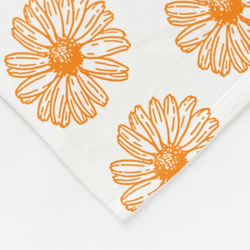 Orange Daisy Flower Print Vintage Floral Pattern Fleece Blanket