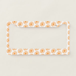 Orange Daisy Flower Print, Vintage Floral Pattern License Plate Frame