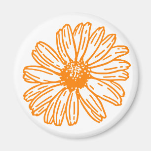 Orange Daisy Flower Print, Vintage Floral Pattern Magnet