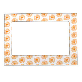 Orange Daisy Flower Print, Vintage Floral Pattern Magnetic Frame