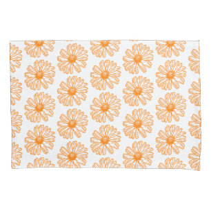 Orange Daisy Flower Print, Vintage Floral Pattern Pillow Case