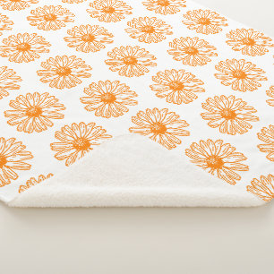 Orange Daisy Flower Print, Vintage Floral Pattern Sherpa Blanket