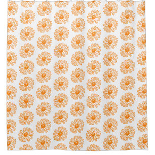 Orange Daisy Flower Print, Vintage Floral Pattern Shower Curtain