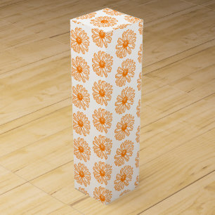 Orange Daisy Flower Print, Vintage Floral Pattern Wine Box