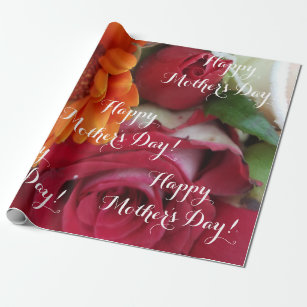 Orange Daisy Flower Red Roses Floral Bouquet Wrapping Paper