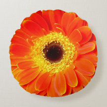 orange daisy flower round throw pillow