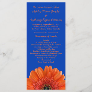 Orange Daisy Flower Royal Blue Wedding Program