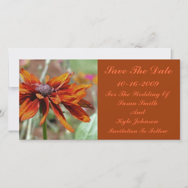 Orange Daisy Flower Wedding Save The Date (Front)