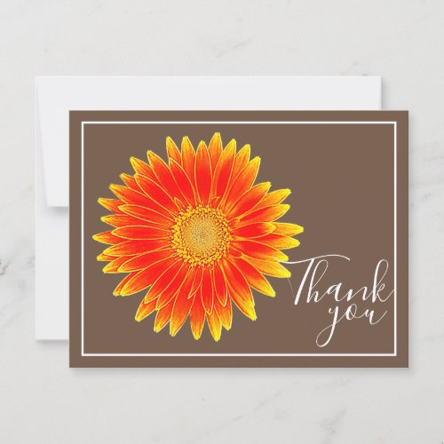 Orange Daisy Flower With Brown Backdrop Thank You Postcard