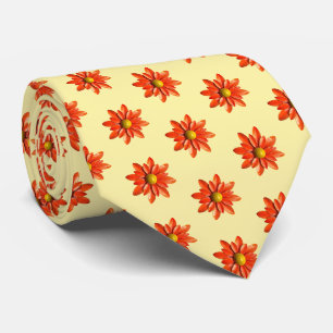 Orange Daisy Flowers Fashion Butter Yellow Trendy Neck Tie