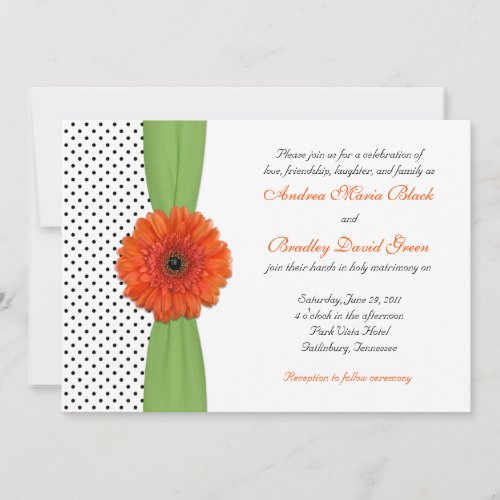 Orange Gerber Daisy Polka Dot Wedding Invitation