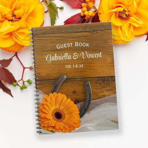 Orange Daisy Horseshoe Country Western Wedding Notebook