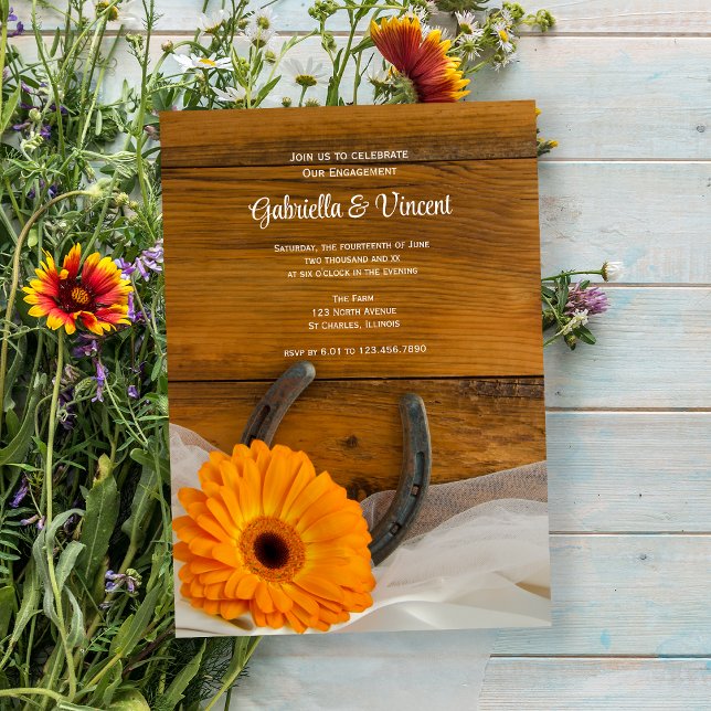 Orange Daisy Horseshoe Western Engagement Party Invitation (Creator Uploaded)