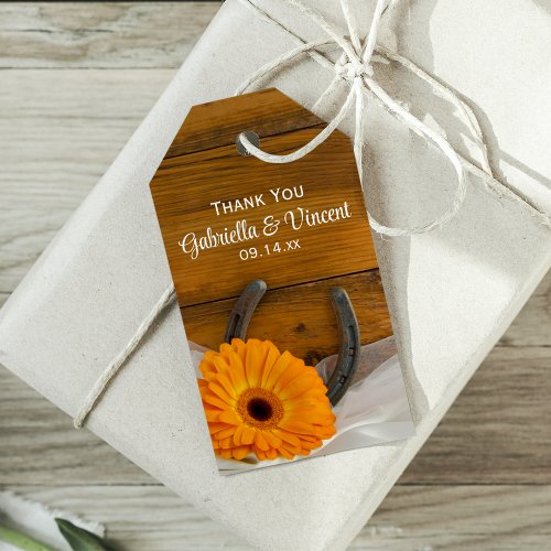 Orange Daisy Horseshoe Western Wedding Favor Tags