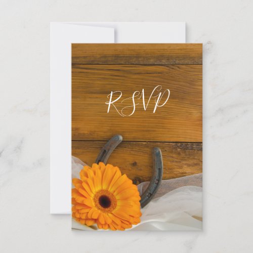 Orange Daisy Horseshoe Western Wedding RSVP Card