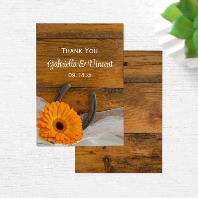 Orange Daisy Horseshoe Western Wedding Thank You (Desk)