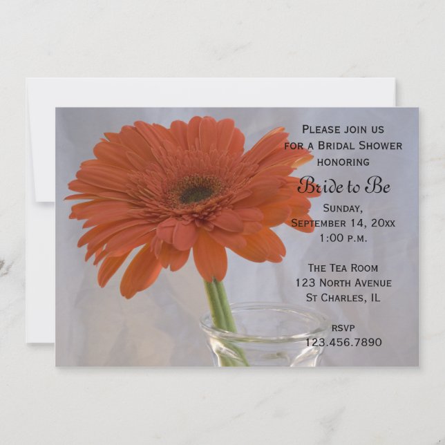 Orange Daisy in Vase Bridal Shower Invitation (Front)