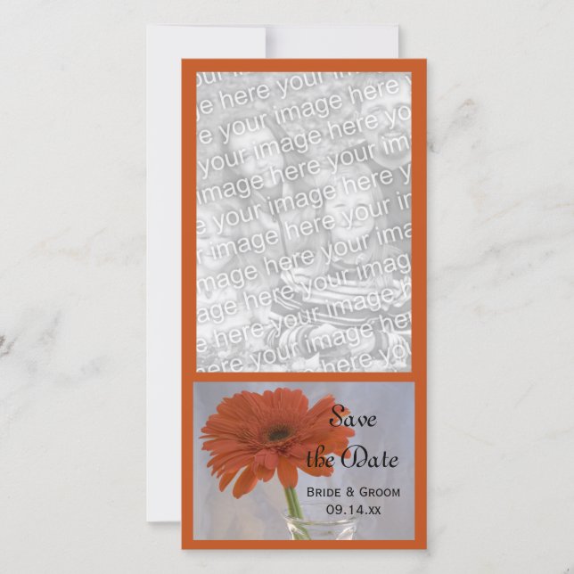 Orange Daisy in Vase Wedding Save the Date (Front)