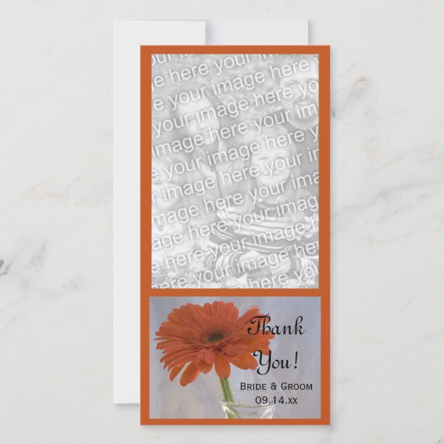 Orange Daisy in Vase Wedding Thank You Photo Card (Front)