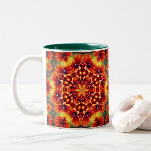 Orange Daisy Kaleidoscope Flower Art Two_Tone Coffee Mug
