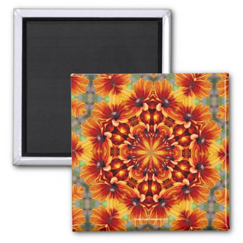 Orange Daisy Kaleidoscope Flower Photo Magnet