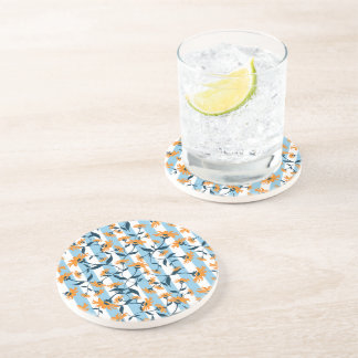 Orange Daisy Navy Vine Aqua Blue Stripe Pattern Coaster