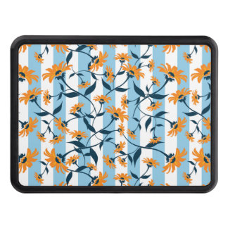 Orange Daisy Navy Vine Aqua Blue Stripe Pattern Hitch Cover