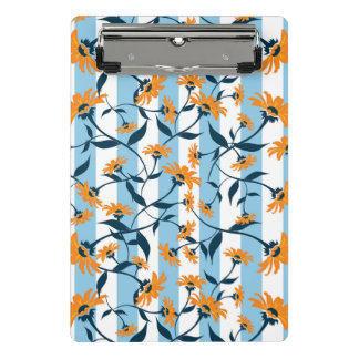 Orange Daisy Navy Vine Aqua Blue Stripe Pattern Mini Clipboard