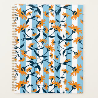 Orange Daisy Navy Vine Aqua Blue Stripe Pattern Planner