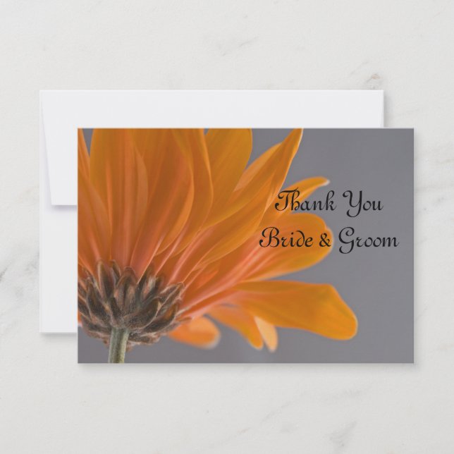 Orange Daisy on Gray Wedding Flat Thank You Notes (Front)