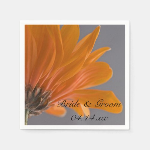 Orange Daisy on Gray Wedding Paper Napkins