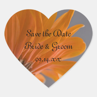 Orange Daisy on Gray Wedding Save the Date Heart Sticker