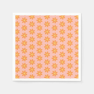 Orange Daisy Pattern on Pastel Pink Spring Party Napkins