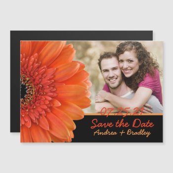 Orange Daisy Photo Wedding Save The Date Magnet by wasootch at Zazzle