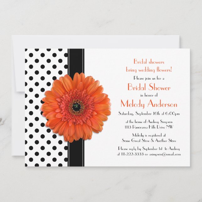 Orange Daisy Polka Dot Bridal Shower Invitation (Front)