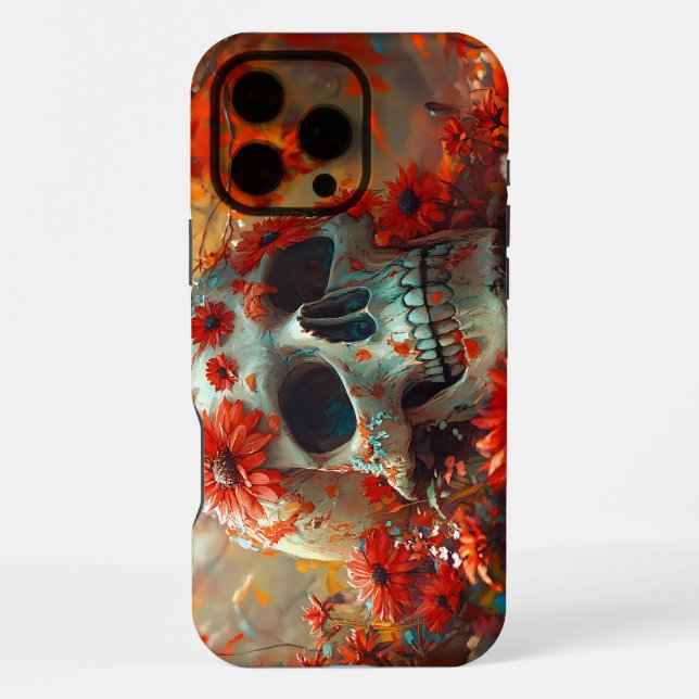 Orange Daisy Skull Iphone Case (Back)
