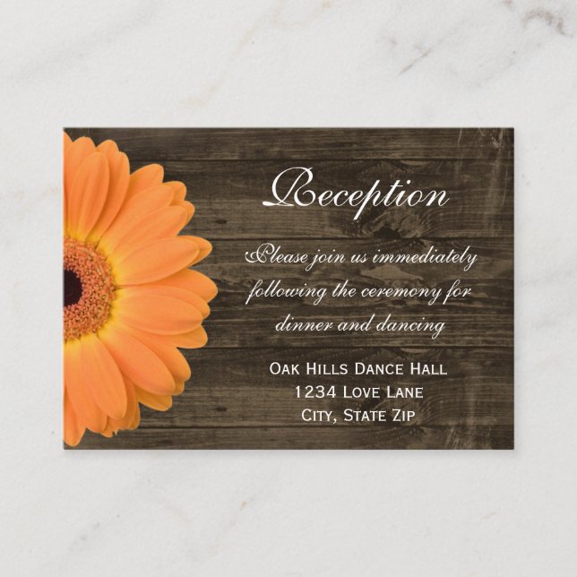 Orange Daisy Wedding Reception Direction Card (Front)