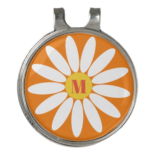 Orange Daisy with Initial Golf Hat Clip