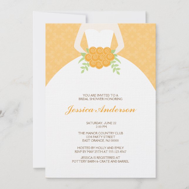 Orange Damask and Bride Bridal Shower Invitation (Front)